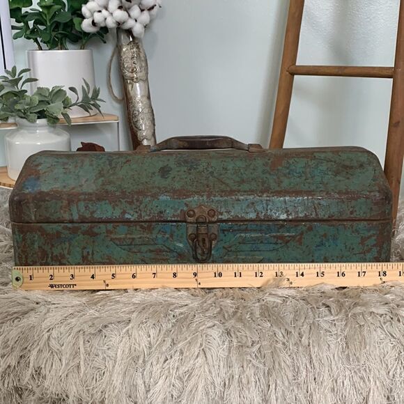 Vintage Distressed And  Rusty Toolbox 
Rustic Farm Industrial Decor - Picture 14 of 16